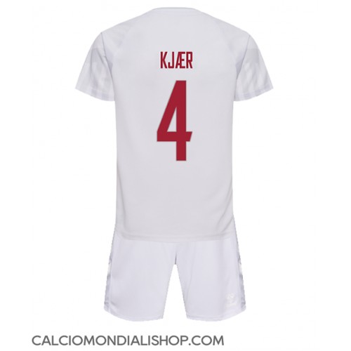 Maglie da calcio Danimarca Simon Kjaer #4 Seconda Maglia Bambino Mondiali 2022 Manica Corta (+ Pantaloni corti)